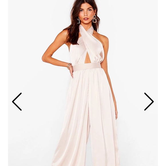 Nasty Gal Pants - Nasty Gal beige jumpsuit halter top